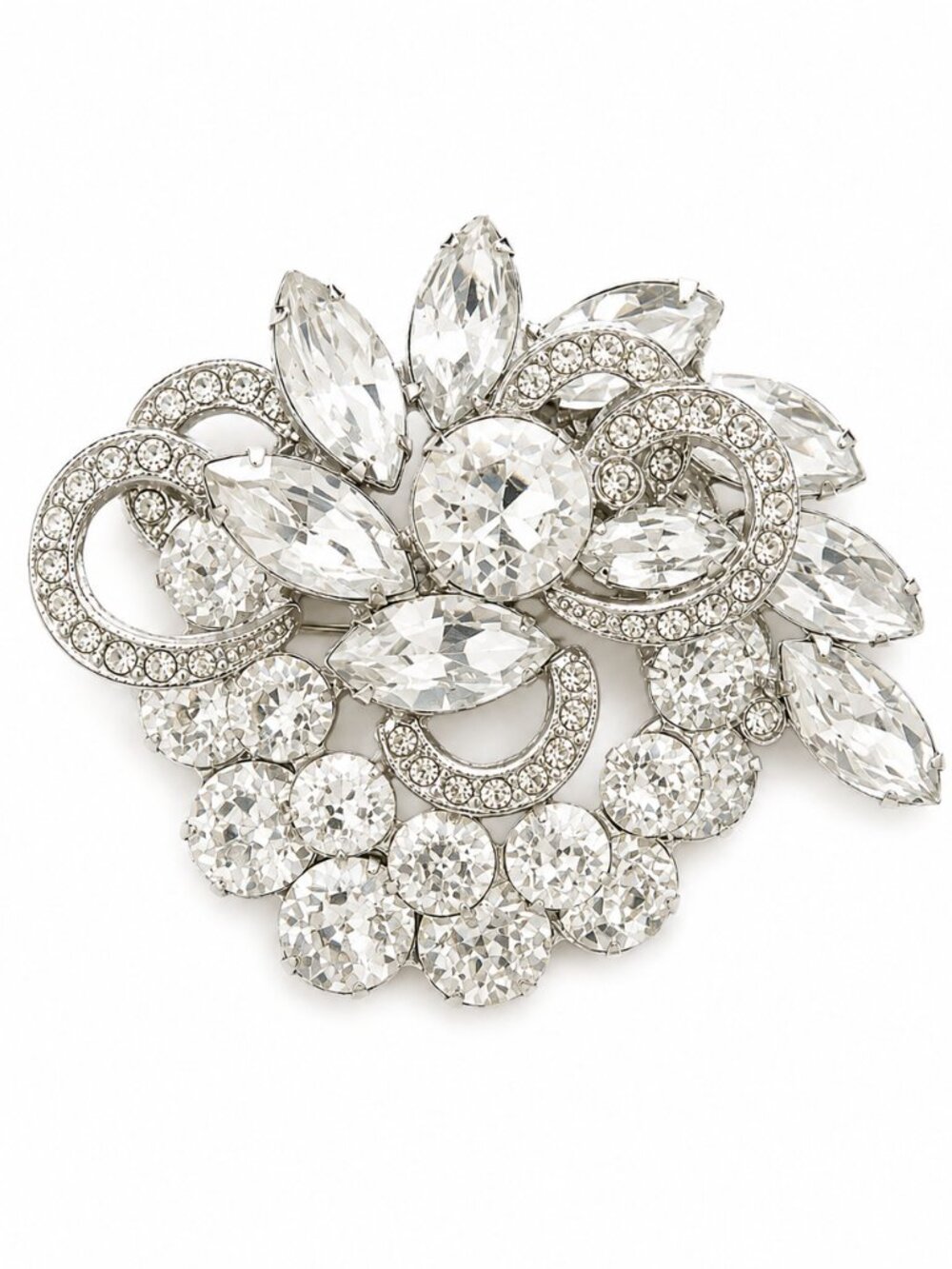 EISENBERG Vintage Ice Clear Rhinestone Brooch Pin Silver Tone Statement Crystal